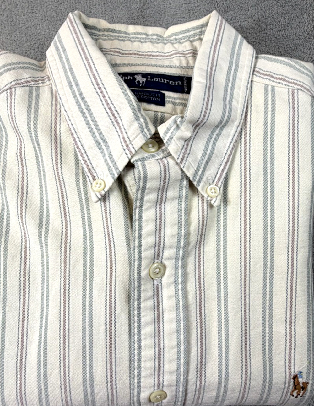Vintage Ralph Lauren Yarmouth Oxford 15.5 34 Striped Flesh Pony Button Down L